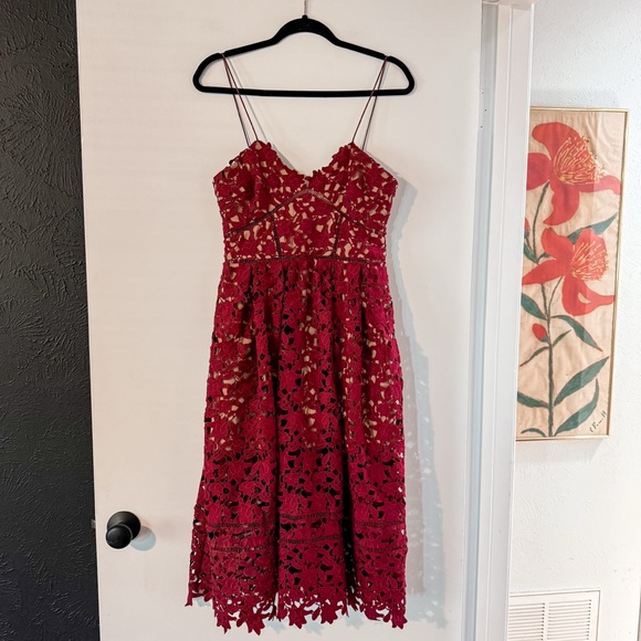 Self-Portrait Azaelea Lace Midi Dress Burgundy Size US 8 - Picture 3 of 10